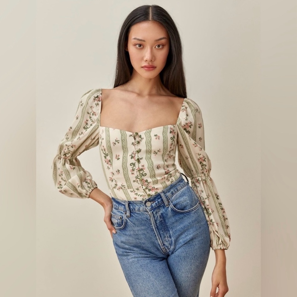 Reformation Cera Puff Sleeve Long Sleeve Top Size 4